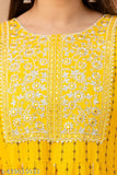 Yellow rayon embroidered Anarkali set with dupatta and sharara, festive collection, three-quarter sleeves, single piece, S/L sizes