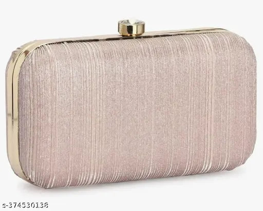 Solid canvas and leather free-size rose gold sparkling women's clutch, India origin