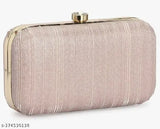 Solid canvas and leather free-size rose gold sparkling women's clutch, India origin