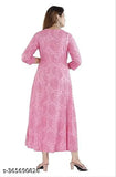 Palak Women's Rayon Printed Anarkali Kurta with three-quarter sleeves, pink dyed design, festive long kurta for comfortable fit, made of 100% natural rayon fabric, suitable for all seasons