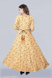 Cream color rayon anarkali pattern long kurti with three-quarter sleeves, Indian printed maxi dress for plus size