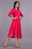 Rayon three-quarter sleeve Anarkali/Gown kurta in solid combo, perfect for functions and festivities. Indian-origin traditional wear with trendy designs and fine finish