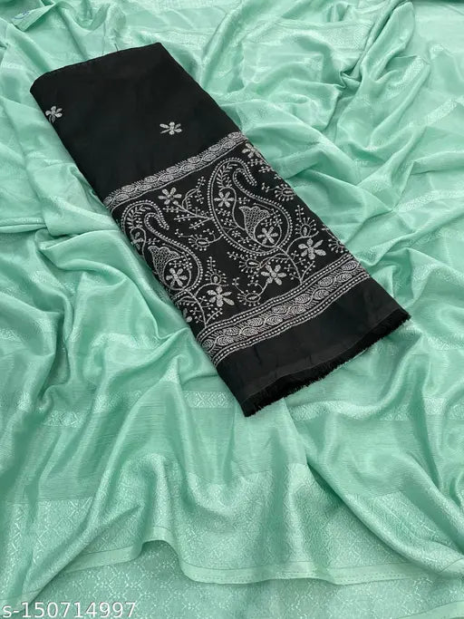 Pure Chinon Fabric Saree with embroidered net blouse, Indian traditional mangalsutra in woven design