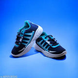 Blue jute mesh running shoes for kids, ideal for boys aged 2-14 years. Lace-up fastening and comfortable EVA sole." (98 characters)