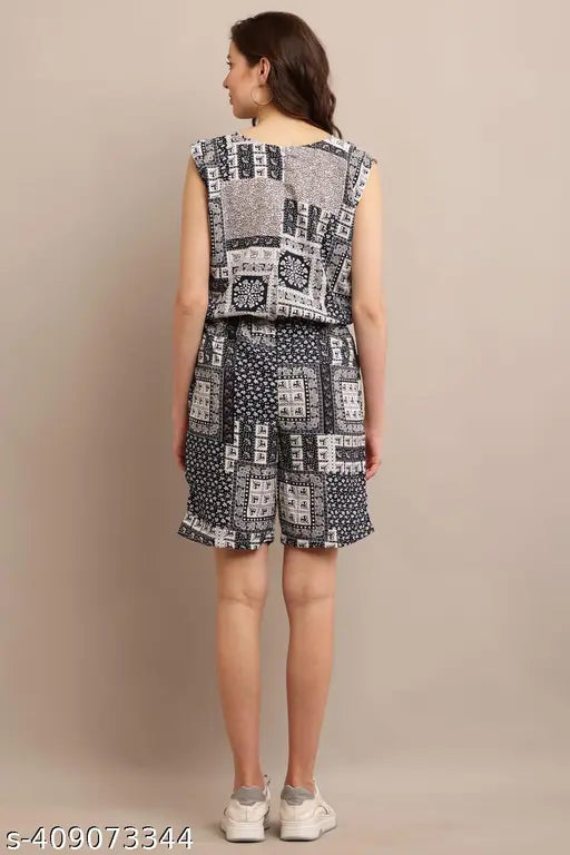 Trendy rayon sleeveless printed net nightsuit, attractive fit for women, India-made" (106 characters)