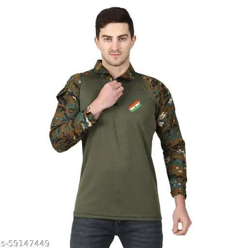 Olive green polycotton Militia Cobra Urine pattern T-shirt, inspired by the Indian Army's URI surgical strike design