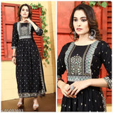 Rayon heavy-weight embroidered kurti, three-quarter sleeves, XL (Bust 42in, Size Length 46in), Indian foil print design