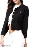 Stylish denim black jacket for kids, solid pattern, long sleeves - 10-16 years, India origin