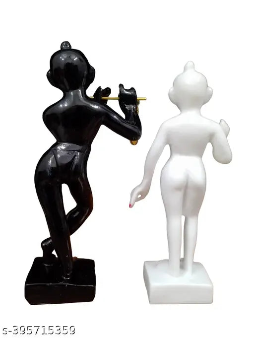 Marble Dust Krishna Statue, 9-inch Iskon Radha Krishna Pooja Room Decor, Indian artisan crafted