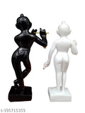 Marble Dust Krishna Statue, 9-inch Iskon Radha Krishna Pooja Room Decor, Indian artisan crafted