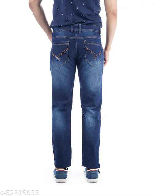 Elegant polycotton solid jeans for men, denim tapered design offering comfort and bold style. Size 30 (waist 30in, length 40in). Made in India
