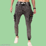 Stylish grey, black, or blue denim cargo jeans for men. Premium quality, six pockets, sizes 26 to 36