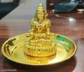 Golden color Maa Annapurna Statue with Kaashi Vishvnaath coin - Metal God Idol, Made in India (6cm x 6cm x 4cm)