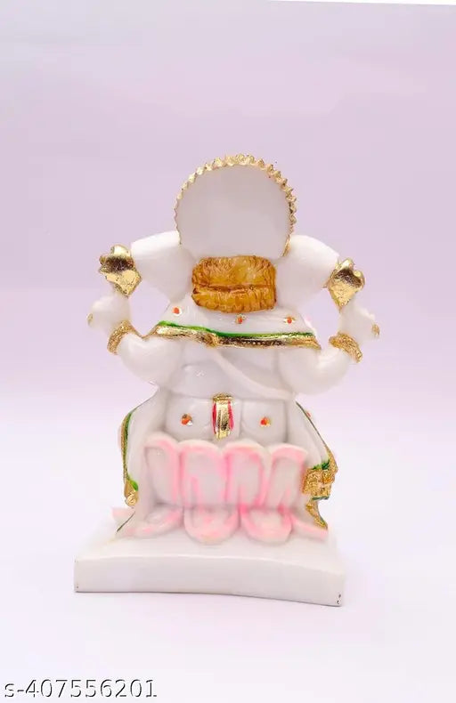 Marble Ganesh idol, Beautiful Lord kamal Ganesh for home decor, 4"L x 7"H x 3"B, Indian artistry by ASHA ART