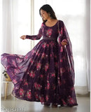 Purple Georgette gown with duppatta and belt, high-quality export from India for women in sizes S-XXXL