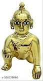 Brass Krishna Idol, Thakur ji 1NO Size Laddu Gopal with 2 Posak Dress and Mukutmala, traditional Indian religious figurine on display
