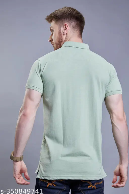 Green cotton blend polo neck short sleeves men's t-shirt by 3BROS, stylish, comfortable, trendy graphic design