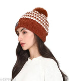 Maroon wool beanie cap with skull pattern, inside fur lining - versatile for men & women winter wear