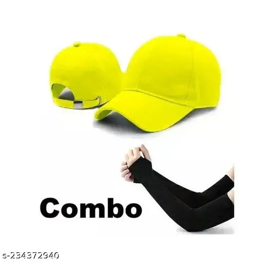 Trending modern cotton baseball cap and slim hand gloves(arm sleeves), solid color for both girls and boys, comfortable and cool, pack of 2 from India