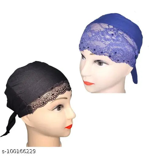 Cotton canvas self-designed hijab cap head wrap, pack of 4 from India