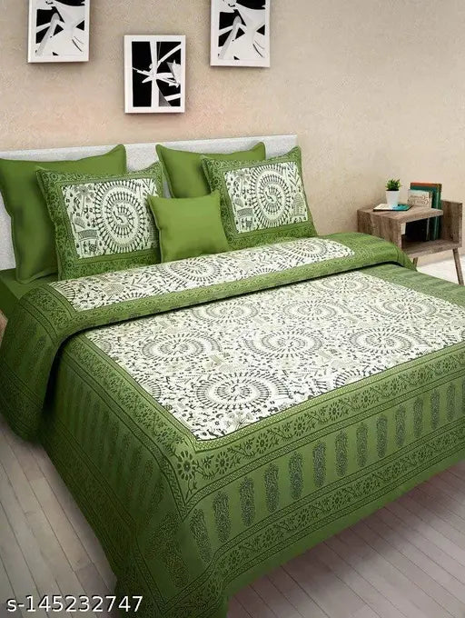 Gorgeous tribal pattern cotton double bedsheets, 144 thread count, ideal for summer - Jaipuri traditional floral design