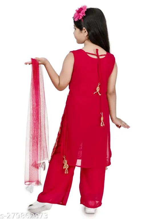 Embellished Georgette Naira Kurta Set with dupatta for girls aged 7-8 years old, Indian Mukaish worked ethnicwear