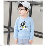 Sky blue and rust print cotton blend kids sweatshirt set for boys and girls, attractive cartoon design
