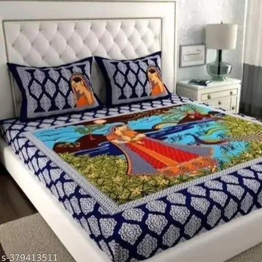180 tc pure cotton double bedsheet combo: vibrant Jaipuri-style bedsheet & 2 pillow covers, ideal for mild winter