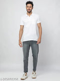 White, 100% pure cotton Quco casual fit men's polo shirt with pocket, ultra-soft and textured