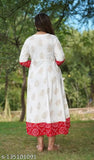 Printed white Rayon anarkali kurta with bandhej border, suitable for casual or festive wear, India origin
