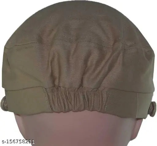 Cream cotton newsboy cap, flat short design in solid pattern, stylish hat for men and women from India