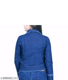 Denim, solid-pattern, stylish women's teen patti jacket. High-quality Indian denim jacket on hanger
