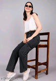 Black denim embellished six-pocket cargo for women, ideal for casual outfits, size 26 to 34