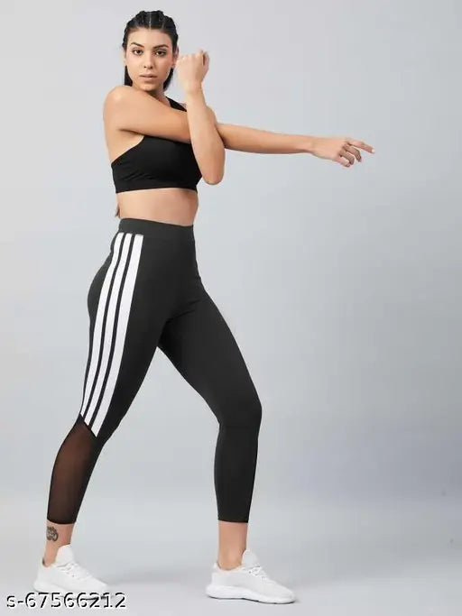 Cotton blend striped jeggings for women, fully stretchable and best for gym use. Stylish and comfortable gym wear with sizes ranging from 28 to 38