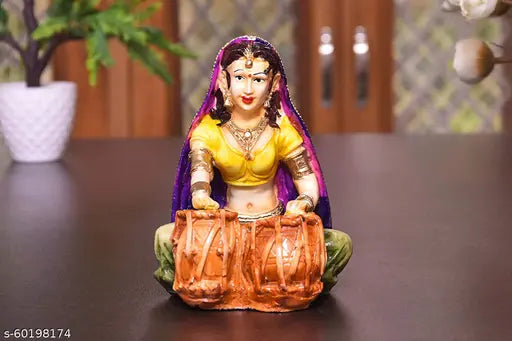 Rajasthani couple resin figurine, traditional decor for living room, bedroom, or office (12cm x 15cm x 11cm)