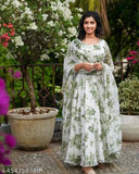 White georgette embroidered kurta and dupatta set, premium quality Indian traditional attire with long sleeves