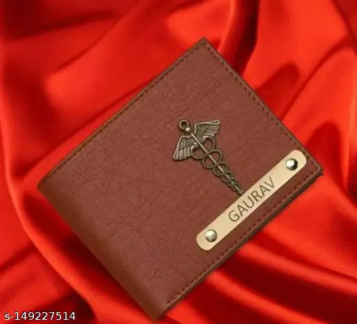 Customizable canvas & leather name wallet for men, textured net pattern, free size (L10cm x W10cm), made in India