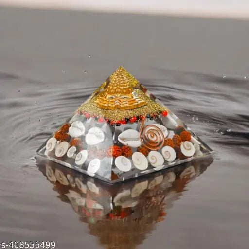 Crystal Gomti Chakra Pyramid with Shree Yantra - Authentic Vastu item for spiritual growth, meditation, Feng Shui, and wealth enhancement (India)
