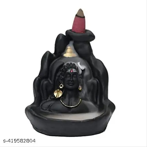 Black poly resin Adi Shankara smoke fountain, inspired by Mahadev-Shiva Shankara. Net quantity: 1. Handcrafted in India