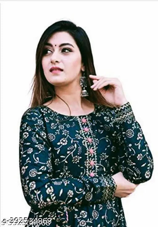 Rayon long-sleeved green printed kurti by Fasonika, an Indian fashion brand