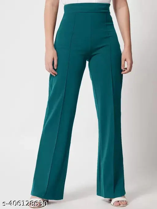 Classic cotton blend solid high-rise bell bottom trousers for women (3pcs), vintage-style bell-bottoms from India