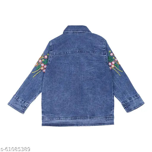 New design, long sleeve denim spread collar jacket for boys in embellished net pattern. Perfect for winter casual or party wear by Cremlin Clothing, made in India