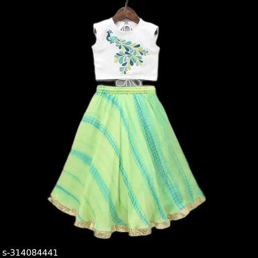 Embroidered cotton blend kids lehenga choli in solid pattern, sleeveless ethnic wear for 2-8 years