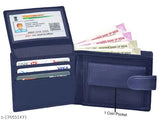 Blue RFID protected genuine leather men's wallet with 5 compartments, perfect for urban fashion and gifting