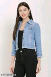 Denim three-quarter sleeve waistcoat for women - solid pattern, XS to XL sizes available, Made in India