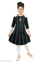 Embellished cotton blend kurti for girls, three-quarter sleeves, Indian traditional style