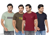 Multicolor round neck, cotton blend half sleeve men's t-shirt combo set (4 pcs), India-made 180 GSM durable quality
