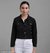 Black denim tuile jacket for kids, solid pattern and long sleeves on a hanger