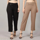 Polycotton fancy designer high-rise trousers for women and girls - two pack, solid net, India origin