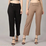 Polycotton fancy designer flap high-rise trousers set for women and girls, solid net, two pieces in sizes 26, 28, 30, 32, 34, 36 (India origin)